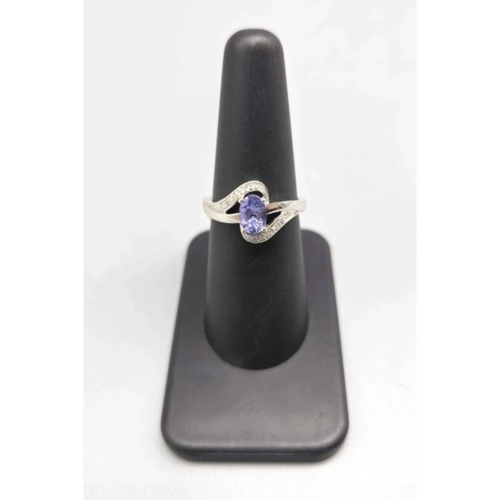 .925 SILVER DIAMOND & TANZANITE RING SIZE 7 2.9G (GNH022922)